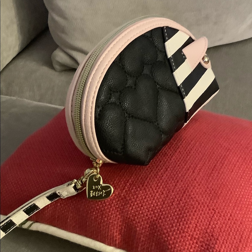Hearts on Betsy Johnson wristlet mini pig bag.